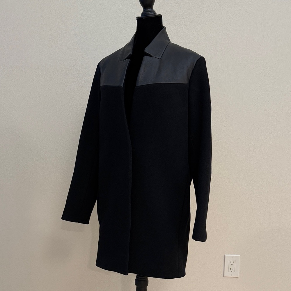 Maje Wool Coat with Leather Accents